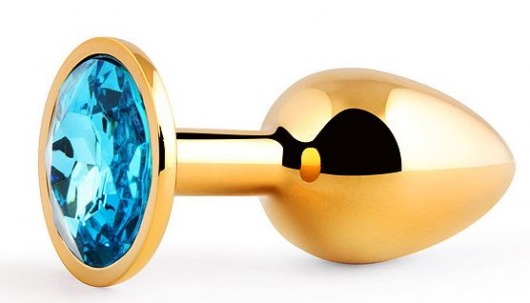 Золотистая анальная пробка с голубым стразом - 7,2 см. - Anal Jewelry Plug - купить с доставкой в Екатеринбурге