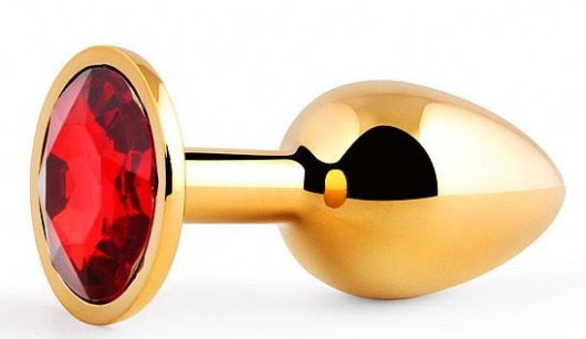 Золотистая анальная пробка с красным стразом - 7,2 см. - Anal Jewelry Plug - купить с доставкой в Екатеринбурге
