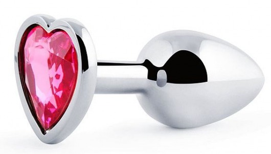 Серебристая анальная пробка с розовым кристаллом-сердечком - 7 см. - Anal Jewelry Plug - купить с доставкой в Екатеринбурге