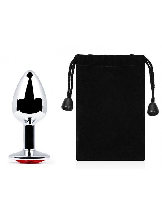 Серебристая анальная пробка с красным стразом - 7,2 см. - Anal Jewelry Plug - купить с доставкой в Екатеринбурге