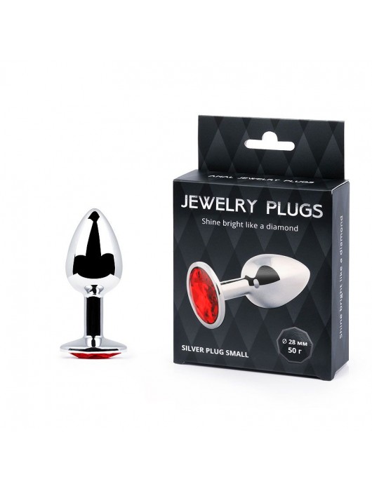 Серебристая анальная пробка с красным стразом - 7,2 см. - Anal Jewelry Plug - купить с доставкой в Екатеринбурге