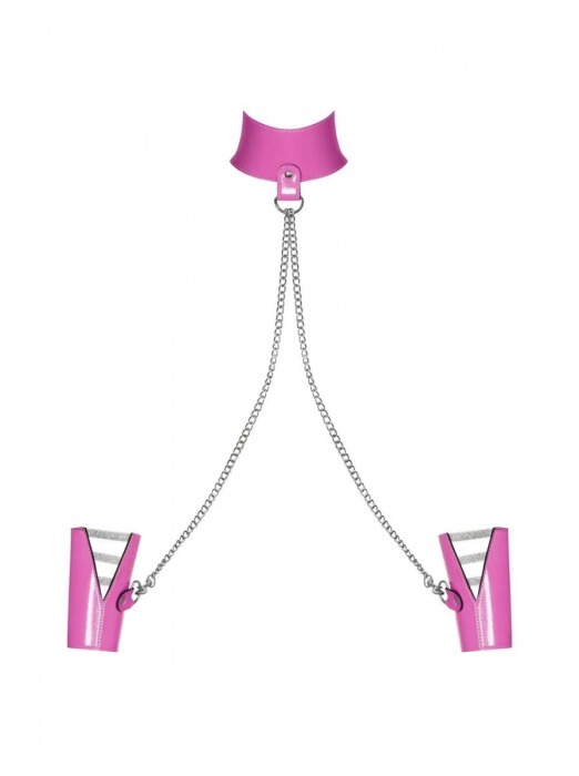 Розовый чокер Lollypopy в комплекте с наручниками - Obsessive - купить с доставкой в Екатеринбурге