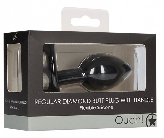 Черная анальная пробка Diamond Butt Plug With Handle - 7,7 см. - Shots Media BV