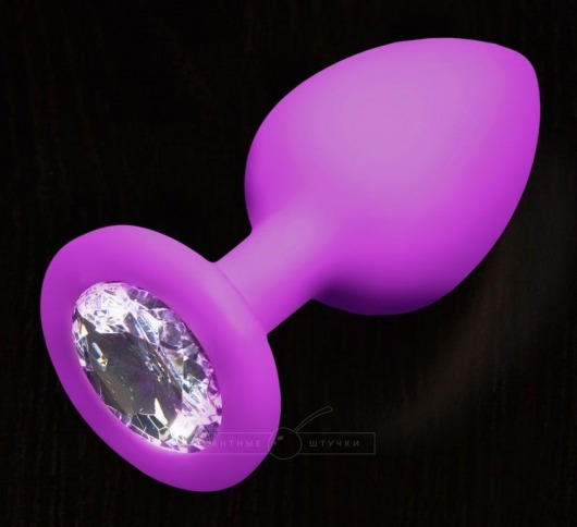 Фиолетовая силиконовая пробка с прозрачным кристаллом - 7,5 см. - Пикантные штучки