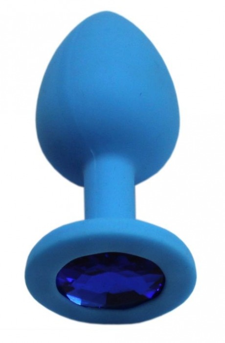 Голубая анальная пробка с синим кристаллом - 7,4 см. - Eroticon