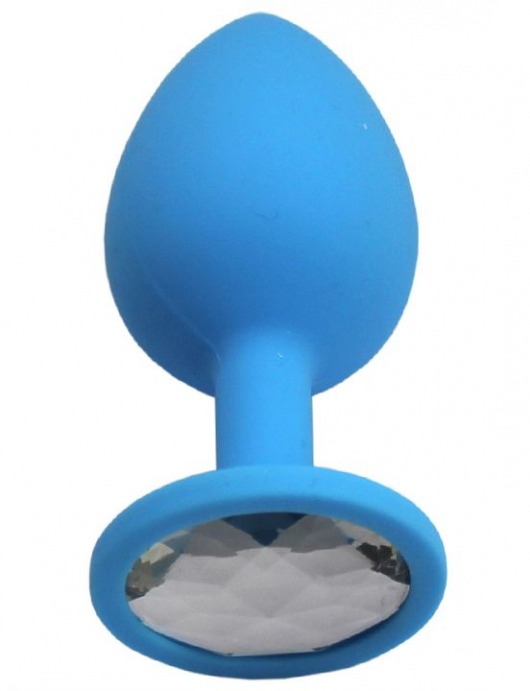 Голубая анальная пробка с прозрачным кристаллом - 8,4 см. - Eroticon
