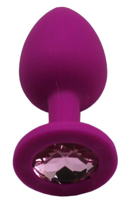 Пурпурная анальная пробка с розовым кристаллом - 7,4 см. - Eroticon