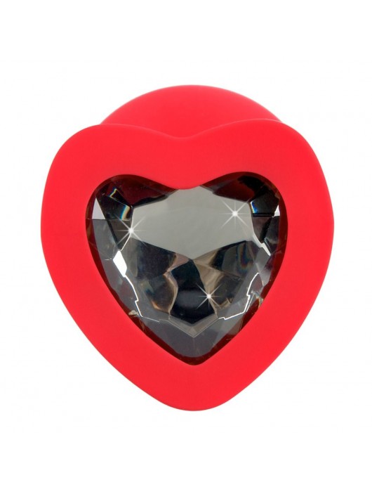 Красная силиконовая анальная пробка с черным стразом-сердечком - 9,3 см. - Orion - купить с доставкой в Екатеринбурге