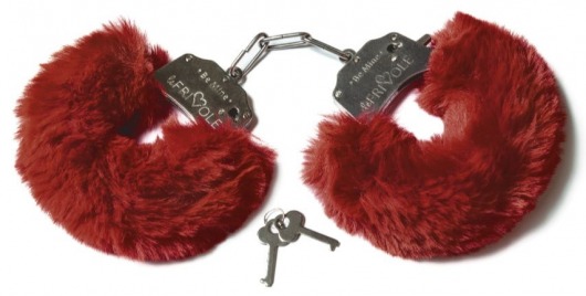 Шикарные бордовые меховые наручники с ключиками - Le Frivole - купить с доставкой в Екатеринбурге
