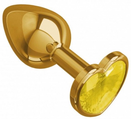 Золотистая анальная втулка с желтым кристаллом-сердечком - 7 см. - Джага-Джага - купить с доставкой в Екатеринбурге