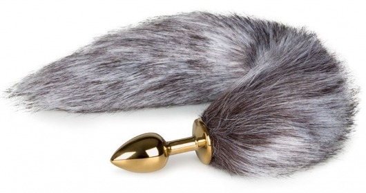 Золотистая анальная пробка с серым пушистым хвостом Fox Tail Plug - Easy toys - купить с доставкой в Екатеринбурге