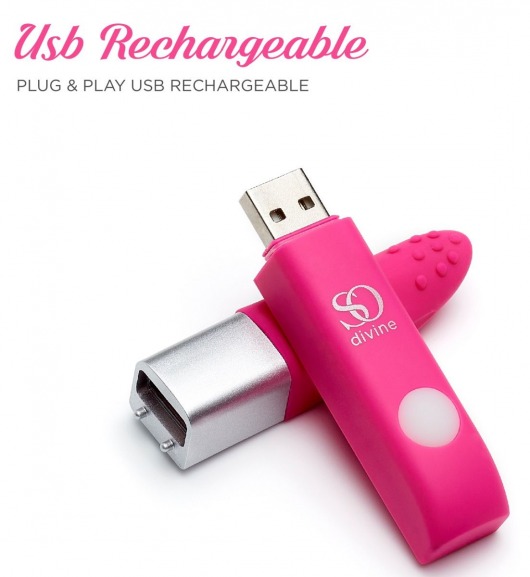 Ярко-розовый вибростимулятор Get Lucky USB Vibrator - 12 см. - So divine