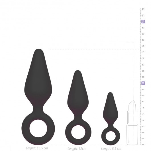 Набор из 3 черных анальных пробок Pointy Plug Set - Easy toys