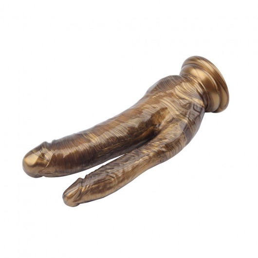Золотистый анально-вагинальный фаллоимитатор Ivana Havesex - 19,5 см. - Chisa
