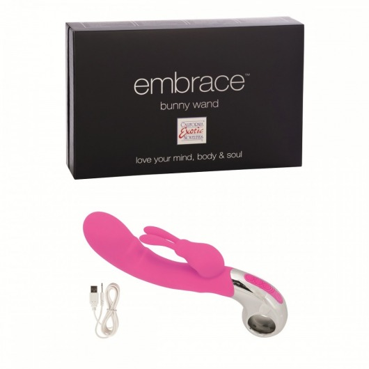 Розовый вибратор Embrace Bunny Wand - 21 см. - California Exotic Novelties