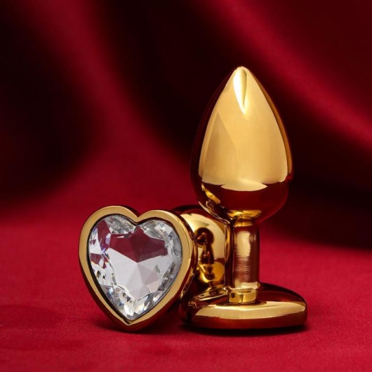Золотистая анальная пробка с прозрачным кристаллом в форме сердца - Сима-Ленд - купить с доставкой в Екатеринбурге