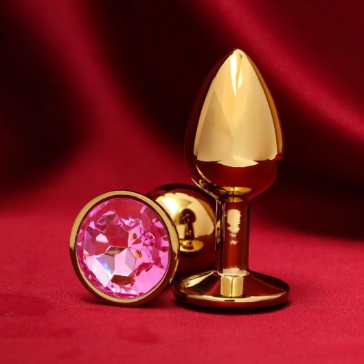 Золотистая анальная пробка с розовым кристаллом - Сима-Ленд - купить с доставкой в Екатеринбурге