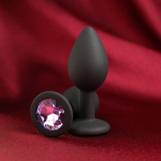 Черная анальная пробка с лиловым кристаллом - 7,2 см. - Сима-Ленд - купить с доставкой в Екатеринбурге