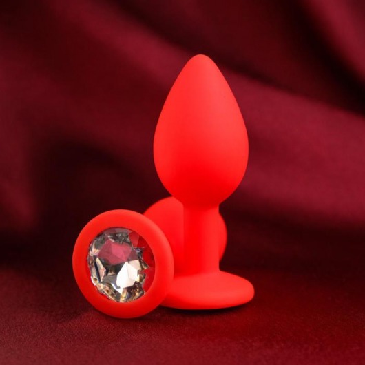 Красная анальная пробка с прозрачным кристаллом - 7,2 см. - Сима-Ленд - купить с доставкой в Екатеринбурге