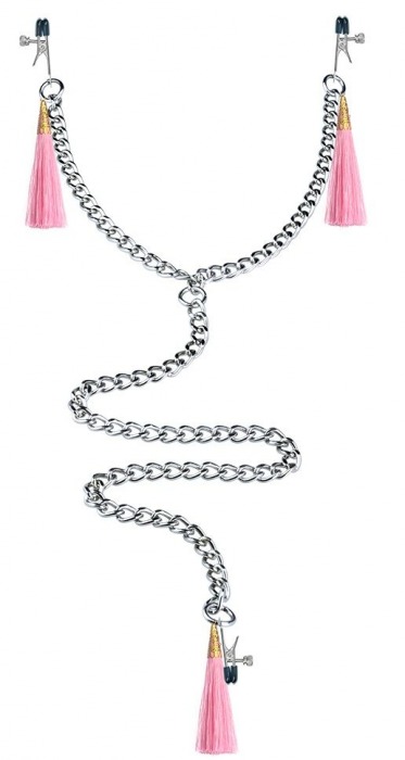Зажимы на соски и половые губы с розовыми кисточками Nipple Clit Tassel Clamp With Chain - Lovetoy - купить с доставкой в Екатеринбурге
