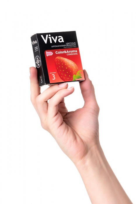 Цветные презервативы VIVA Color Aroma с ароматом клубники - 3 шт. - VIZIT - купить с доставкой в Екатеринбурге