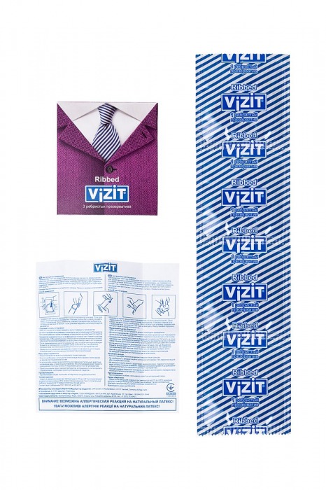 Ребристые презервативы VIZIT Ribbed - 3 шт. - VIZIT - купить с доставкой в Екатеринбурге