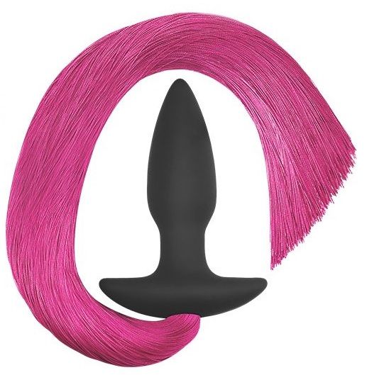 Черная анальная пробка с розовым хвостом Silicone Anal Plug with Pony Tail - Lovetoy