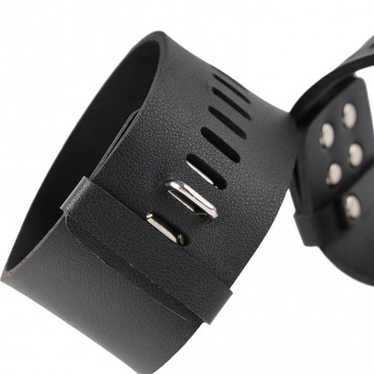 Черные гладкие наручники с металлическими вставками - Erozon - купить с доставкой в Екатеринбурге