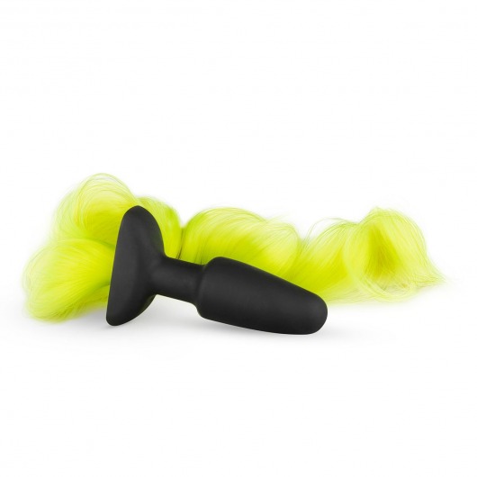 Черная анальная пробка с желтым хвостом Butt Plug With Tail - Easy toys