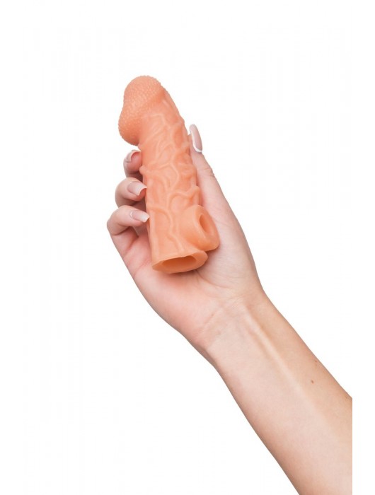 Телесная закрытая насадка с венками Cock Sleeve Size S - 13,8 см. - KOKOS - в Екатеринбурге купить с доставкой
