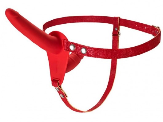 Красный страпон на ремнях с вагинальной пробкой - 15 см. - ToyFa - купить с доставкой в Екатеринбурге