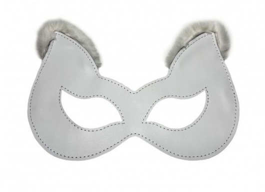 Белая маска из натуральной кожи с мехом на ушках - БДСМ Арсенал - купить с доставкой в Екатеринбурге