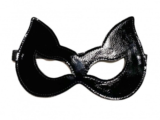Черная лаковая маска с ушками из эко-кожи - БДСМ Арсенал - купить с доставкой в Екатеринбурге