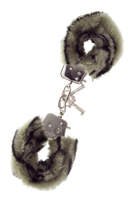 Металлические наручники с чёрно-серой меховой опушкой - Dream Toys - купить с доставкой в Екатеринбурге