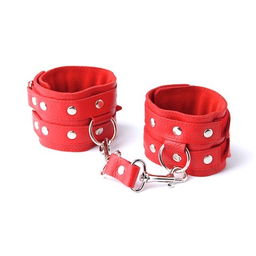 Красные кожаные наручники с велюровой подкладкой - Sitabella - купить с доставкой в Екатеринбурге