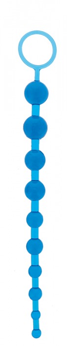 Синяя анальная цепочка с кольцом ORIENTAL JELLY BUTT BEADS - 26,6 см. - NMC