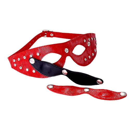 Красная кожаная маска со съёмными шорами - Sitabella - купить с доставкой в Екатеринбурге