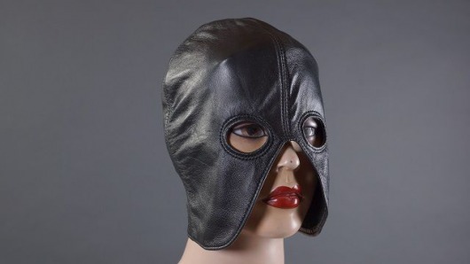 Чёрный кожаный полушлем с прорезями для глаз - Подиум - купить с доставкой в Екатеринбурге