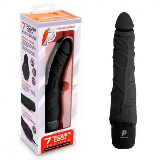 Черный вибратор-реалистик 7  Realistic Vibrator - 20 см. - PowerCocks