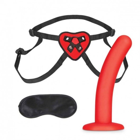Красный поясной фаллоимитатор Red Heart Strap on Harness   5in Dildo Set - 12,25 см. - Lux Fetish - купить с доставкой в Екатеринбурге