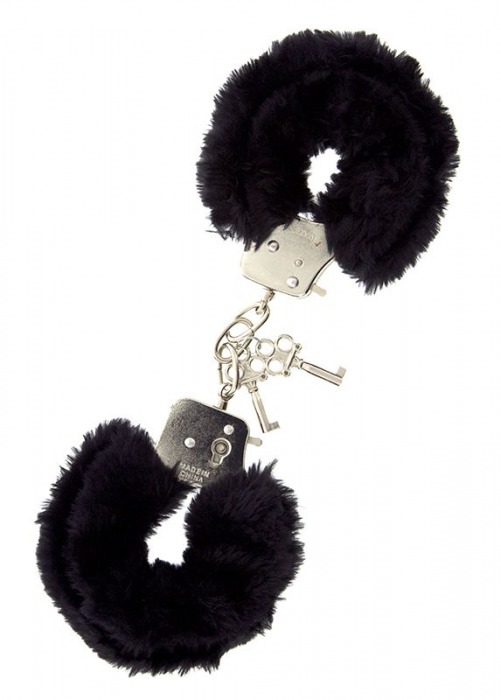 Металлические наручники с чёрной меховой опушкой - Dream Toys - купить с доставкой в Екатеринбурге