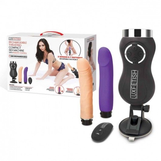 Портативная секс-машина Thrusting Compact Sex Machine c 2 насадками - Lux Fetish - купить с доставкой в Екатеринбурге