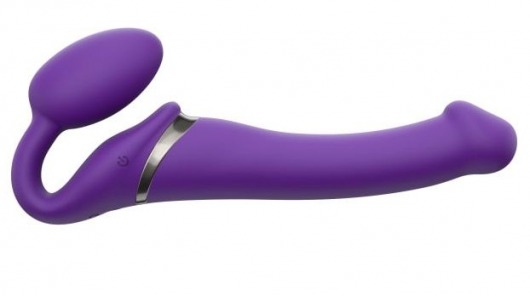 Фиолетовый безремневой вибрострапон Vibrating Bendable Strap-On - size L - Strap-on-me - купить с доставкой в Екатеринбурге