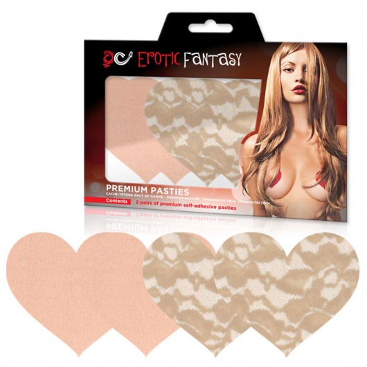 Набор из телесных кружевных и сатиновых пэстисов-сердец Nude Ambition - Erotic Fantasy купить с доставкой