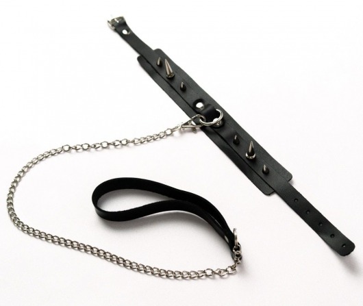 Черный ошейник с шипами и поводком - Crazy Handmade - купить с доставкой в Екатеринбурге