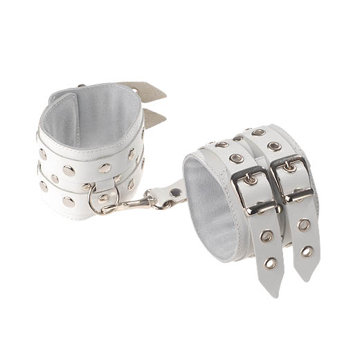 Белые кожаные наручники с ремешками - Sitabella - купить с доставкой в Екатеринбурге