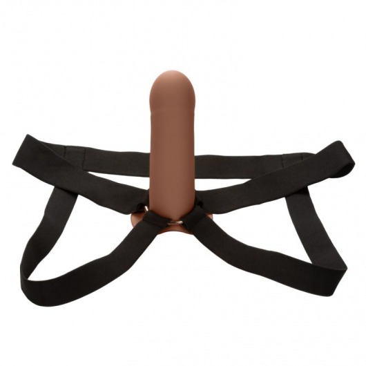 Коричневый фаллопротез из силикона Extension with Harness - 15,75 см. - California Exotic Novelties - купить с доставкой в Екатеринбурге