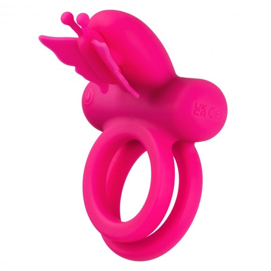 Розовое эрекционное виброкольцо Silicone Rechargeable Dual Butterfly Ring - California Exotic Novelties - в Екатеринбурге купить с доставкой