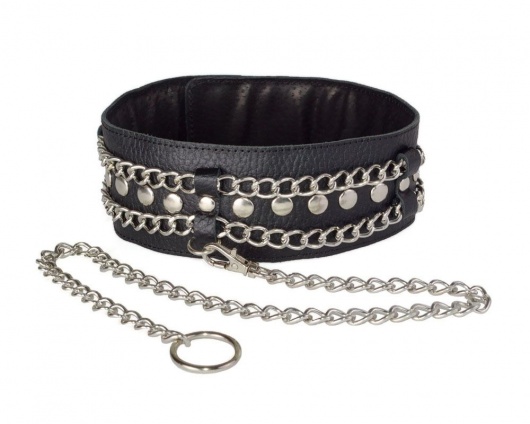 Чёрный ошейник с цепочками и поводком - Sitabella - купить с доставкой в Екатеринбурге