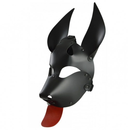 Черная кожаная маска  Дог  с красным языком - Sitabella - купить с доставкой в Екатеринбурге